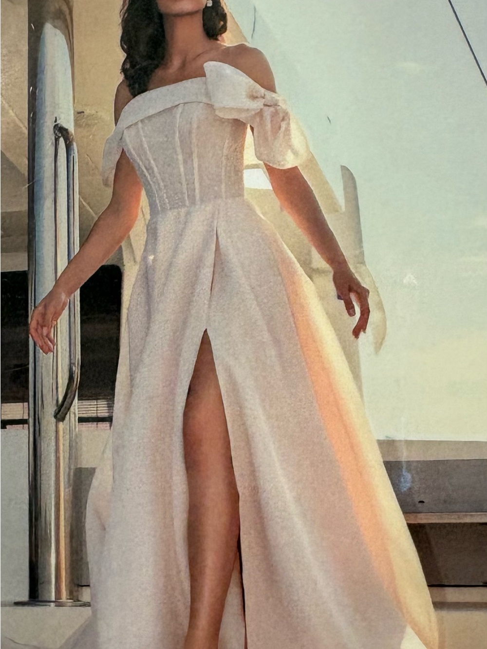 Eddy K , Cecilia -soft pink Gown with Corset Bodice and Front Slit